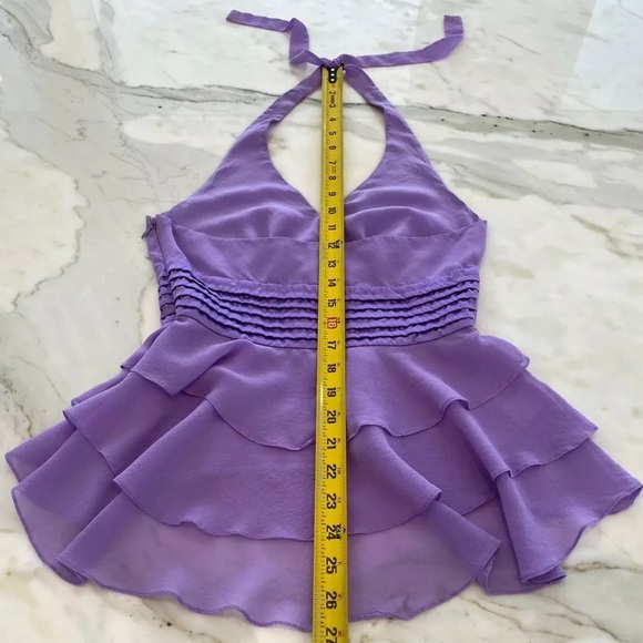 BCBG PURPLE RUFFLE HALTER TOP SIZE XS - Picture 9 of 14